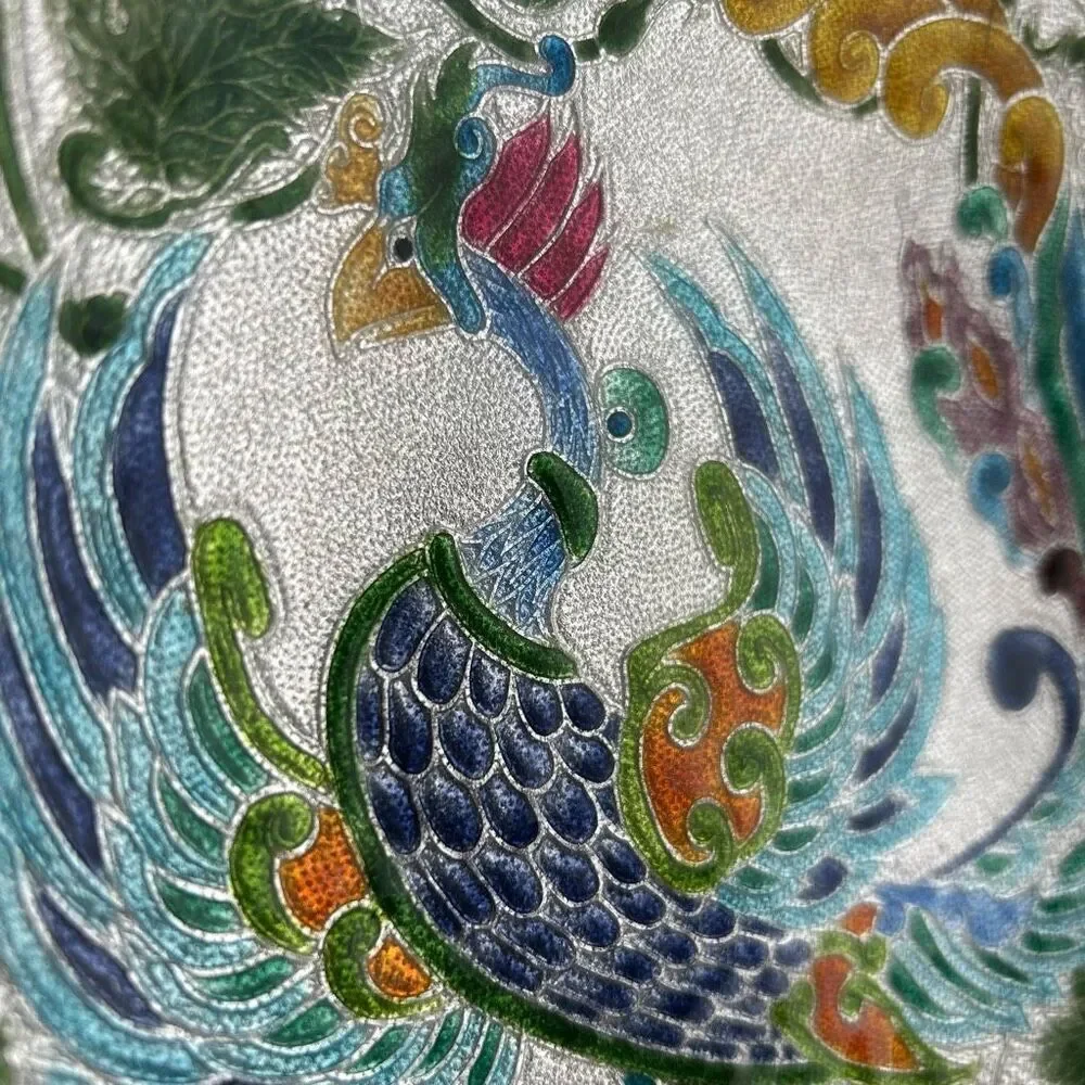 Japanese Cloisonne Phoenix Peacock Rooster Bird Plate